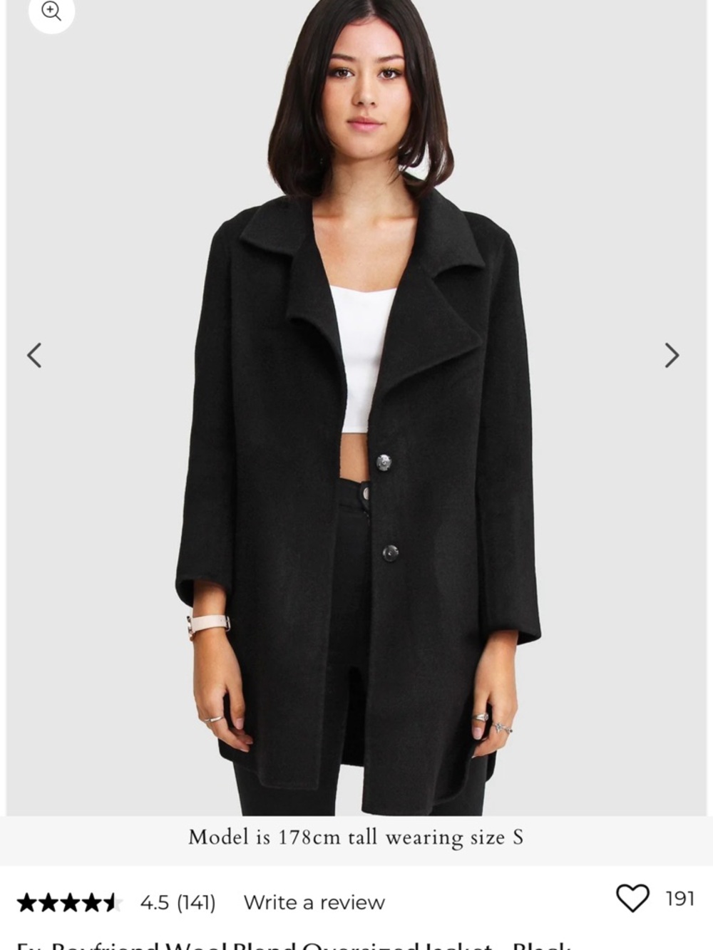 Women's Black Wool-Blend Oversized Coat